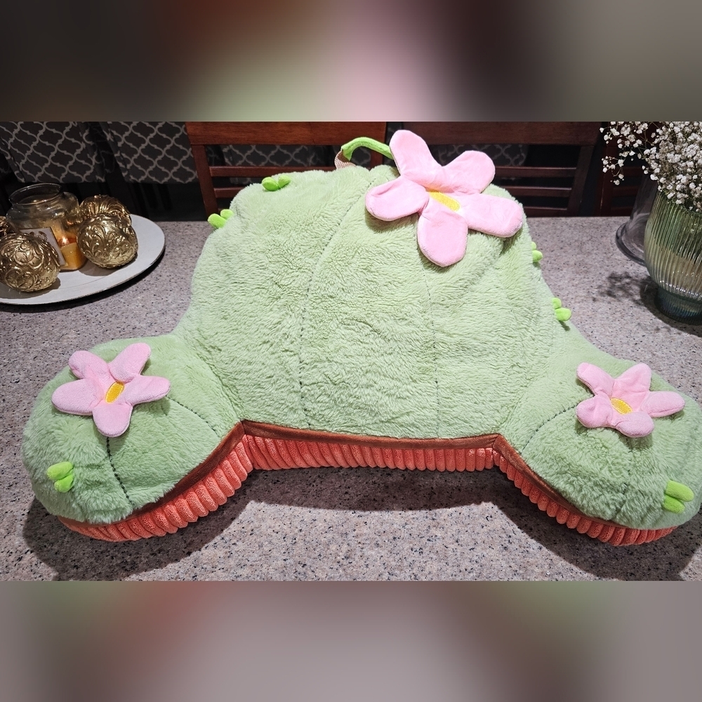 Green Cactus Plush Pillow with Pink Flowers - Picture 2 of 6